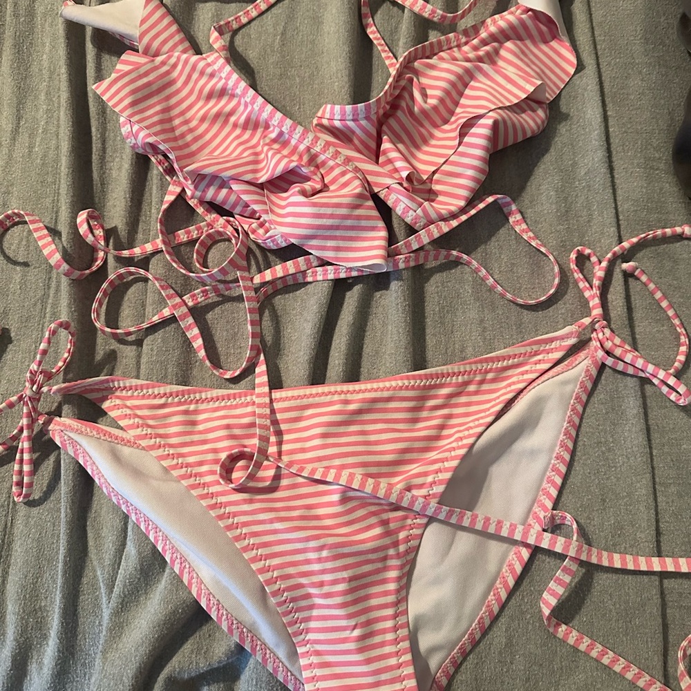 Missguided Pink and White Striped Bikini Set